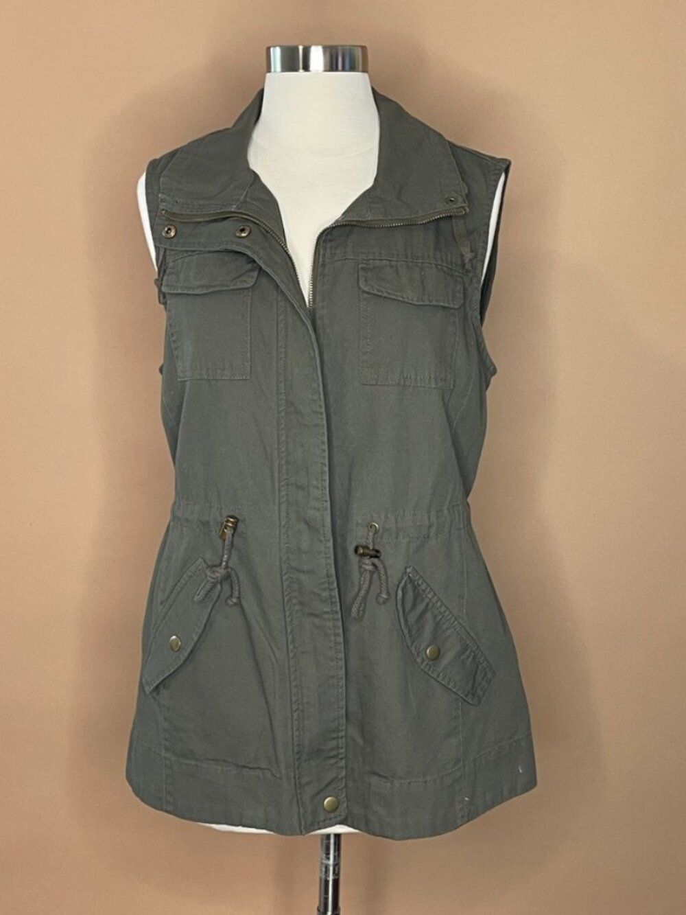 Sebby Olive Utility Cargo Vest Jacket Military Safari Style Medium